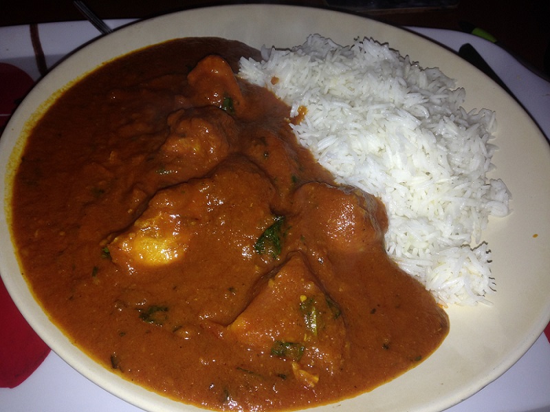 Chicken Pathia with plain rice.