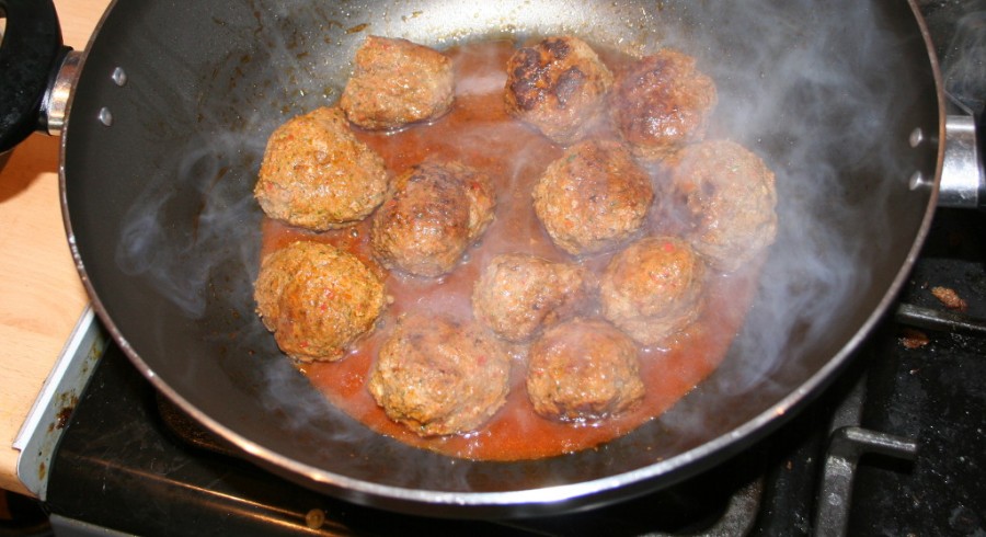Dry frying and cooking off the meatballs