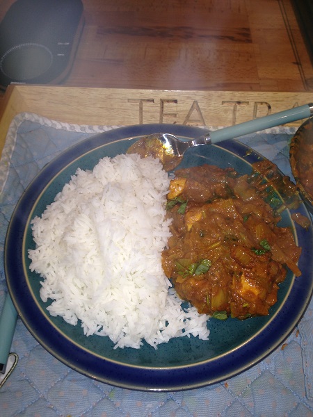 chicken dopiaza with basmati rice