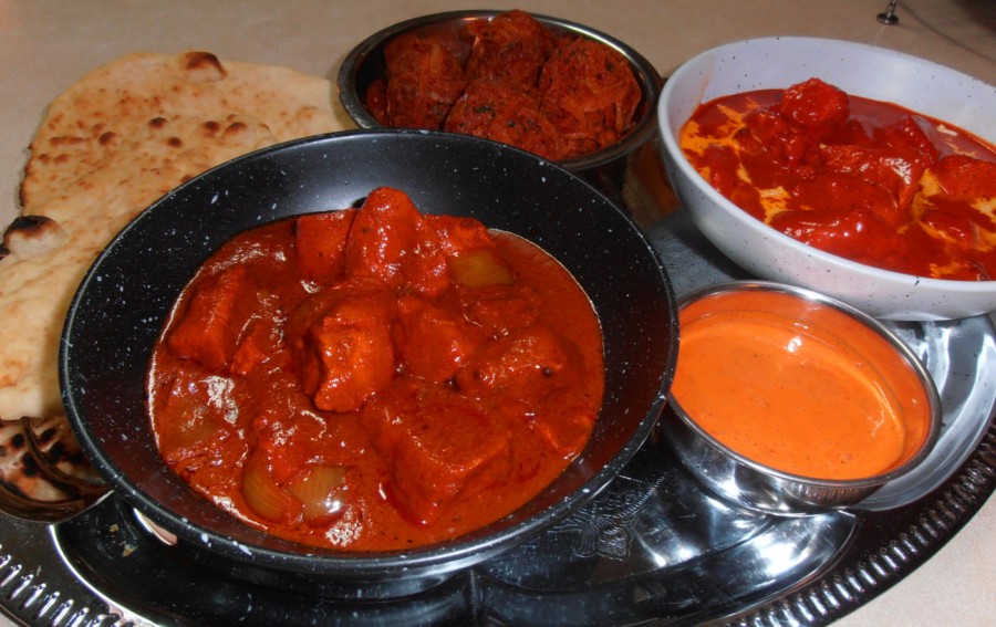 Chicken Tikka Masala, Chicken Tikka Madras, Onion Bhajis, Naan & Raitha.jpg