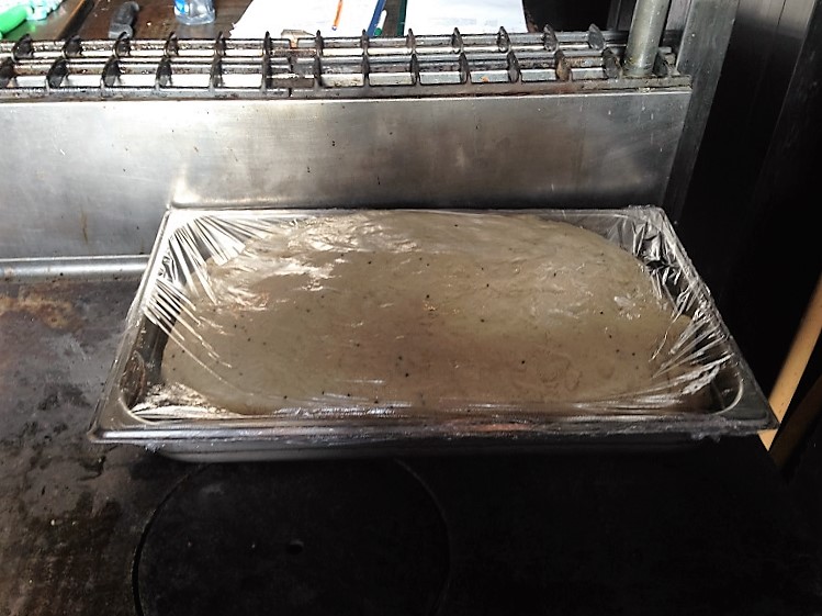 Naan dough, proving/hydrating.
