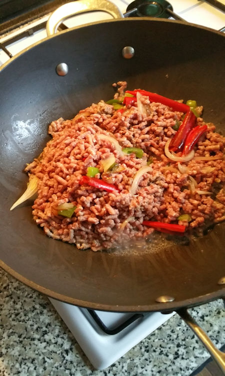 Fry the mince slowly for five minutes (may need longer)